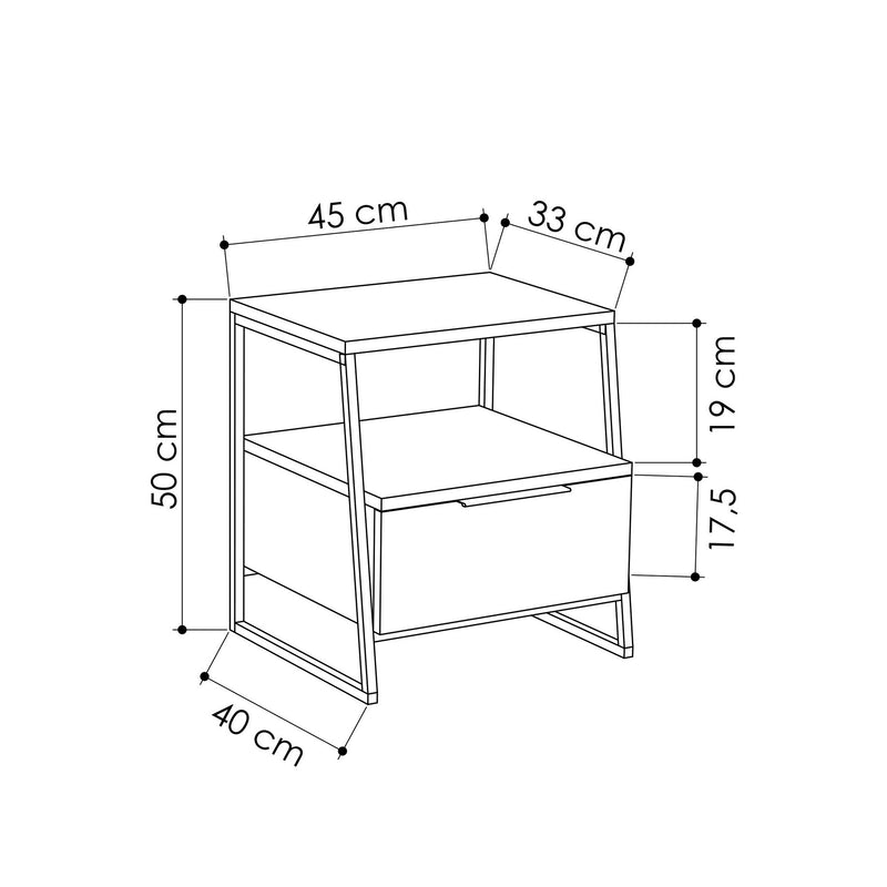 Comodino moderno con anta a ribalta colore moka chiaro e nero cm 45x40x50h