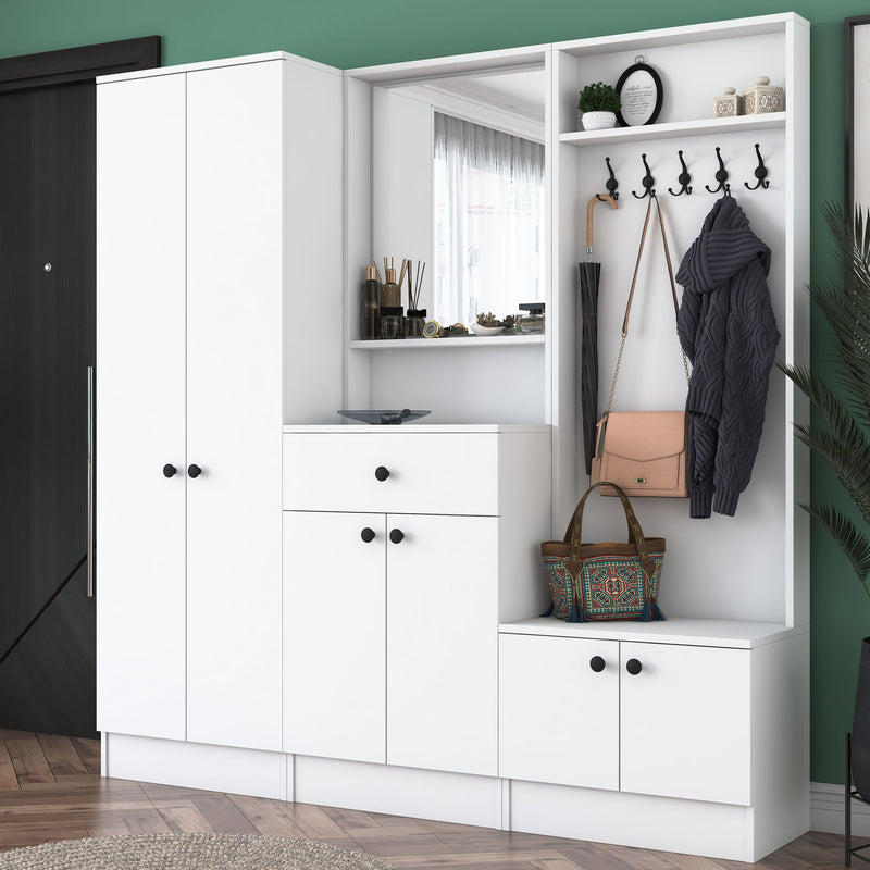 Composizione ingresso bianco con armadio mobile e appendiabiti cm 179x37x183h