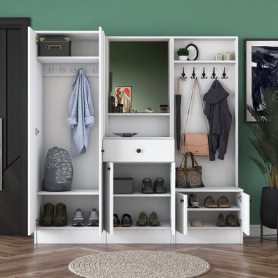 Composizione ingresso bianco con armadio mobile e appendiabiti cm 179x37x183h