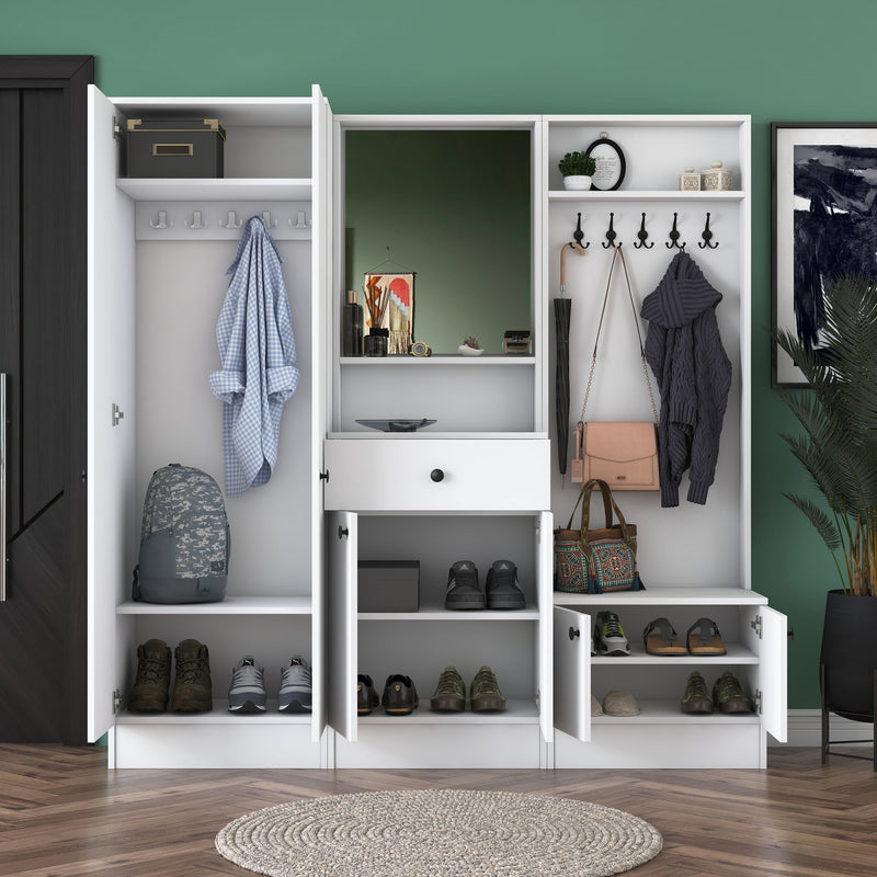 Composizione ingresso bianco con armadio mobile e appendiabiti cm 179x37x183h