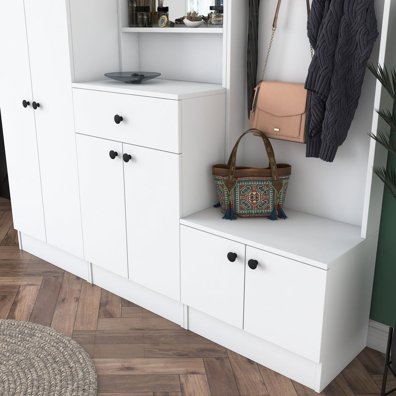 Composizione ingresso bianco con armadio mobile e appendiabiti cm 179x37x183h