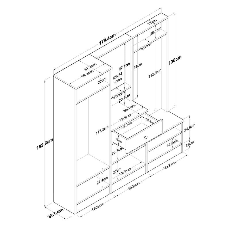 Composizione ingresso bianco con armadio mobile e appendiabiti cm 179x37x183h