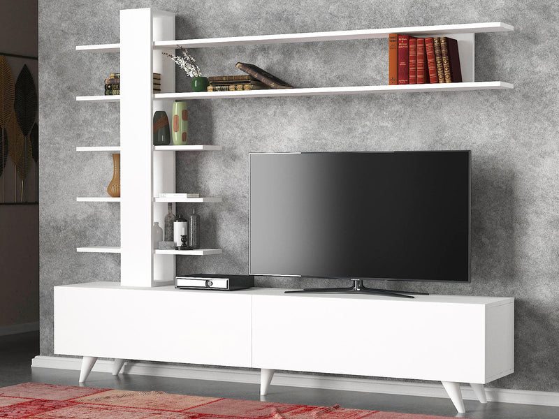 Parete attrezzata con libreria a colonna e mobile tv con ante cm 180x31x161h