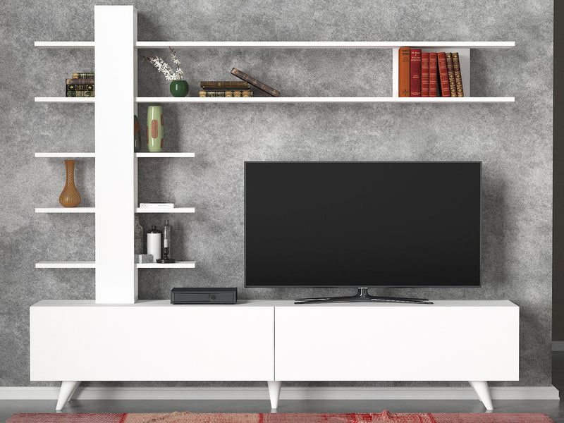 Parete attrezzata con libreria a colonna e mobile tv con ante cm 180x31x161h