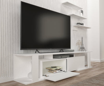 Composizione moderna con mobile tv e mensola colore bianco opaco cm 180x29x37h