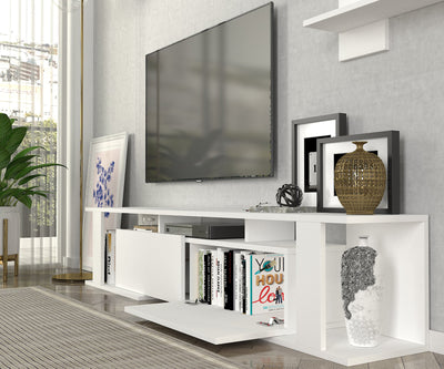 Composizione moderna con mobile tv e mensola colore bianco opaco cm 180x29x37h