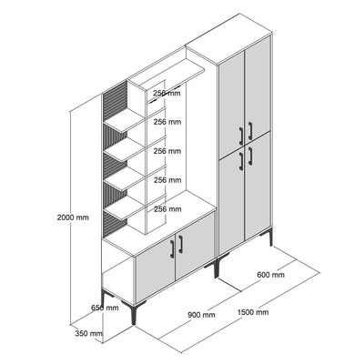 Set ingresso con armadio appendiabiti mobiletto e vani antracite e noce cm 150x35x200h