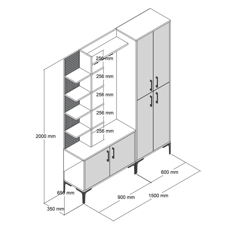 Set ingresso con armadio appendiabiti mobiletto e vani antracite e noce cm 150x35x200h