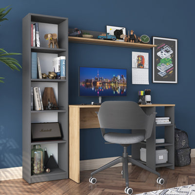 Composizione per studio con scrivania libreria e mensola naturale e antracite cm 160x45x162h