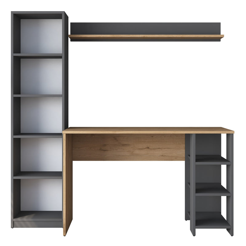 Composizione per studio con scrivania libreria e mensola naturale e antracite cm 160x45x162h