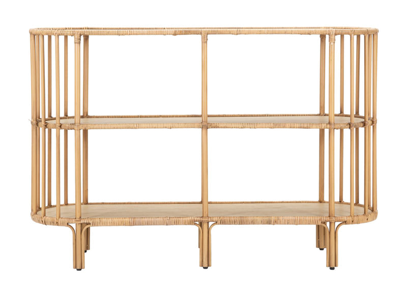 Consolle ovale con 3 ripiani per ingresso in legno e metallo effetto bambù cm 120x37x80h