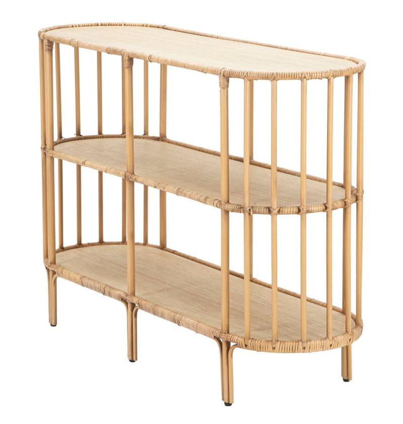Consolle ovale con 3 ripiani per ingresso in legno e metallo effetto bambù cm 120x37x80h