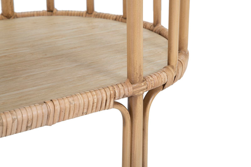Consolle ovale con 3 ripiani per ingresso in legno e metallo effetto bambù cm 120x37x80h