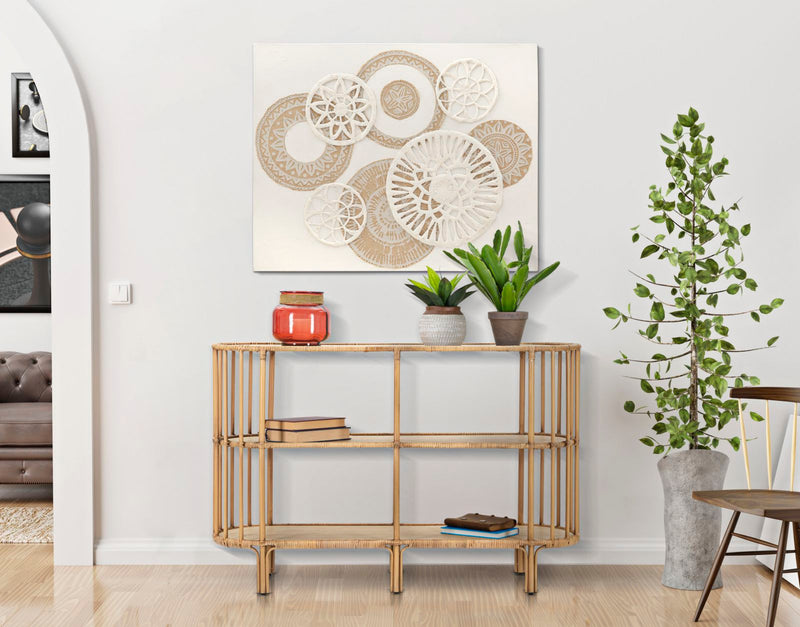 Consolle ovale con 3 ripiani per ingresso in legno e metallo effetto bambù cm 120x37x80h