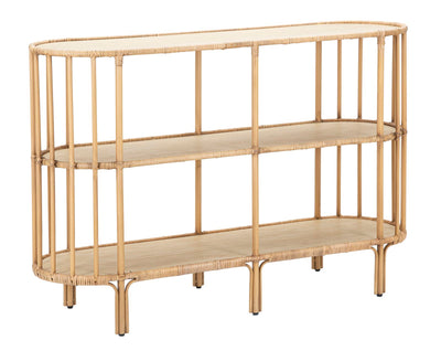consolle da ingresso con 3 ripiani struttura in metallo effetto rattan 