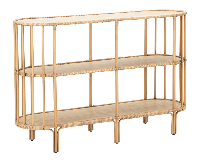 consolle da ingresso con 3 ripiani struttura in metallo effetto rattan 
