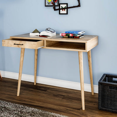 Consolle scrivania con cassetto e vano in legno colore naturale cm 105x55x79h