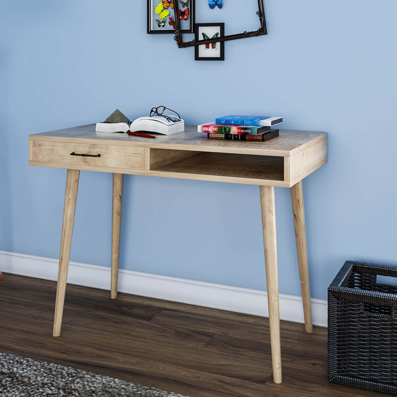 consolle scrivania con cassetto e vano in legno quercia chiaro