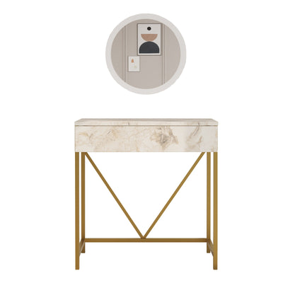 Consolle con specchio moderna in metallo dorato e marmo bianco cm 72x40x75h
