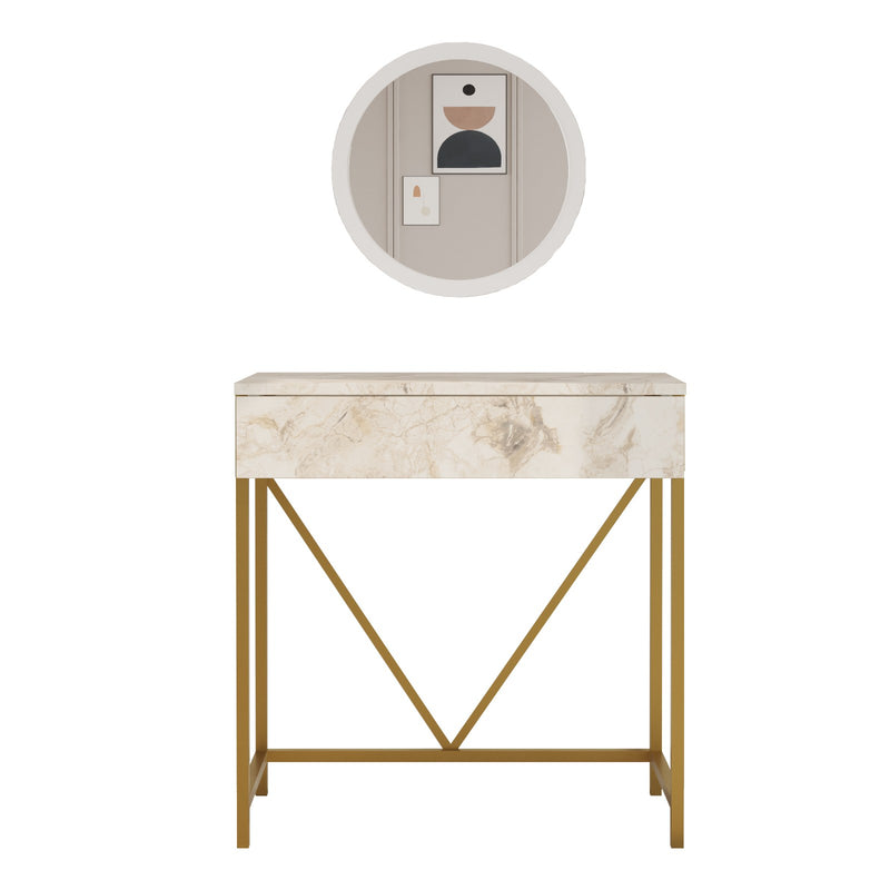 Consolle con specchio moderna in metallo dorato e marmo bianco cm 72x40x75h
