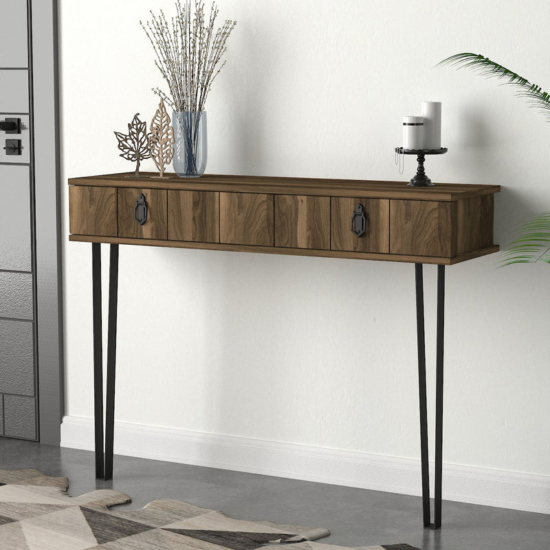 Consolle in legno e metallo moderna in legno con cassetti cm 120x36x90h