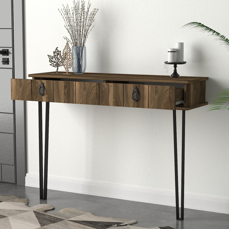 Consolle in legno e metallo moderna in legno con cassetti cm 120x36x90h