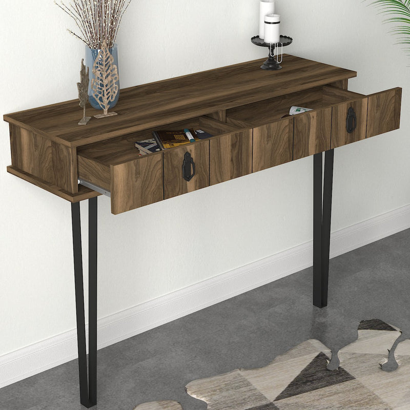 Consolle in legno e metallo moderna in legno con cassetti cm 120x36x90h