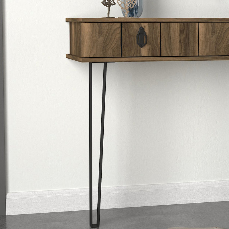 Consolle in legno e metallo moderna in legno con cassetti cm 120x36x90h