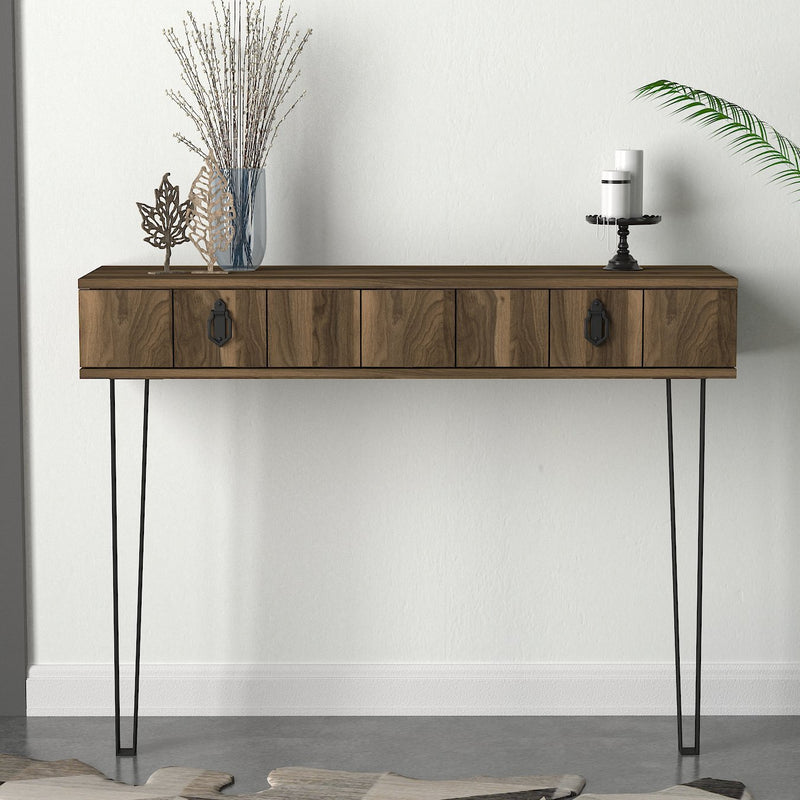 Consolle in legno e metallo moderna in legno con cassetti cm 120x36x90h