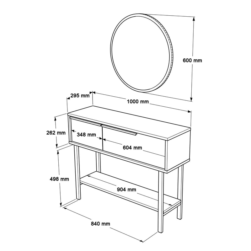 Consolle moderna con specchio 2 ante a ribalta bianca gambe in metallo cm 100x29x76h