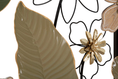 Consolle da ingresso in metallo lavorata con fiori piano in legno cm 108x36x80h