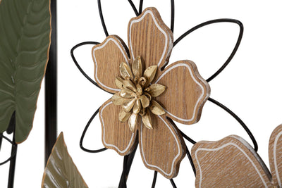 Consolle da ingresso in metallo lavorata con fiori piano in legno cm 108x36x80h
