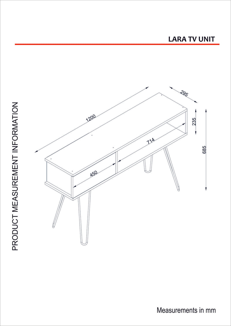 Consolle porta tv con vano e anta in legno colore noce gambe in metallo cm 120x30x68h