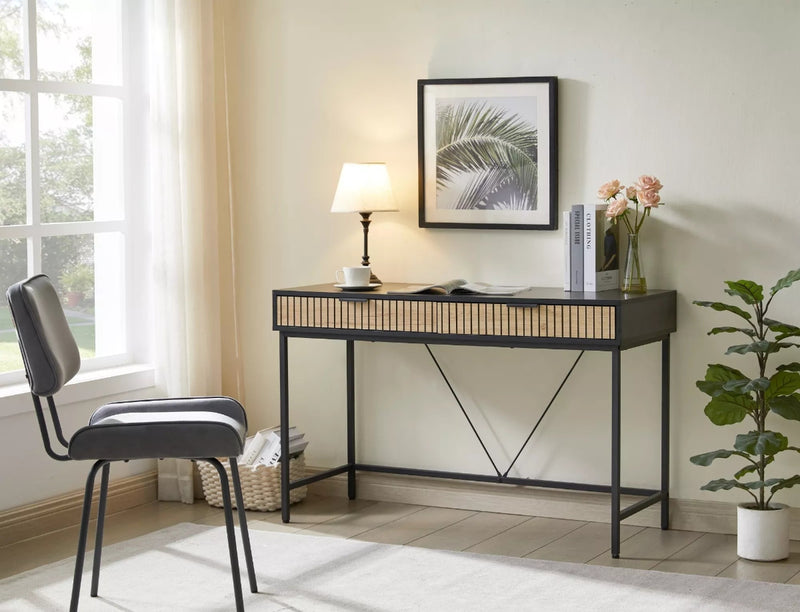 Consolle da ingresso o scrivania da studio colore nero e rovere chiaro a strisce cm 120x48x76h