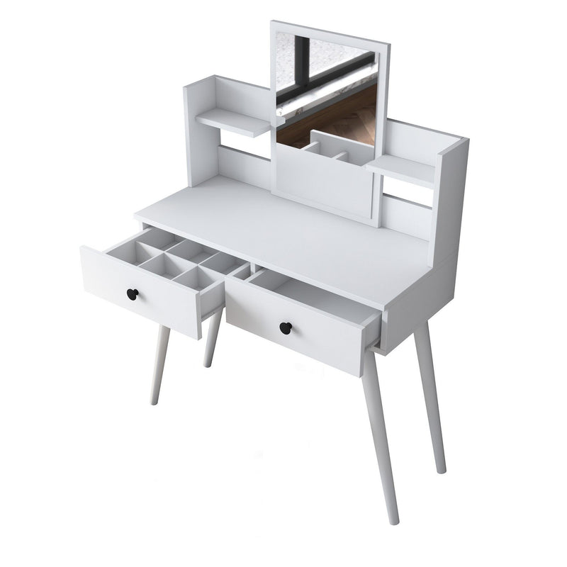 Consolle toilette con specchio 2 cassetti colore bianco opaco cm 103x40x112h