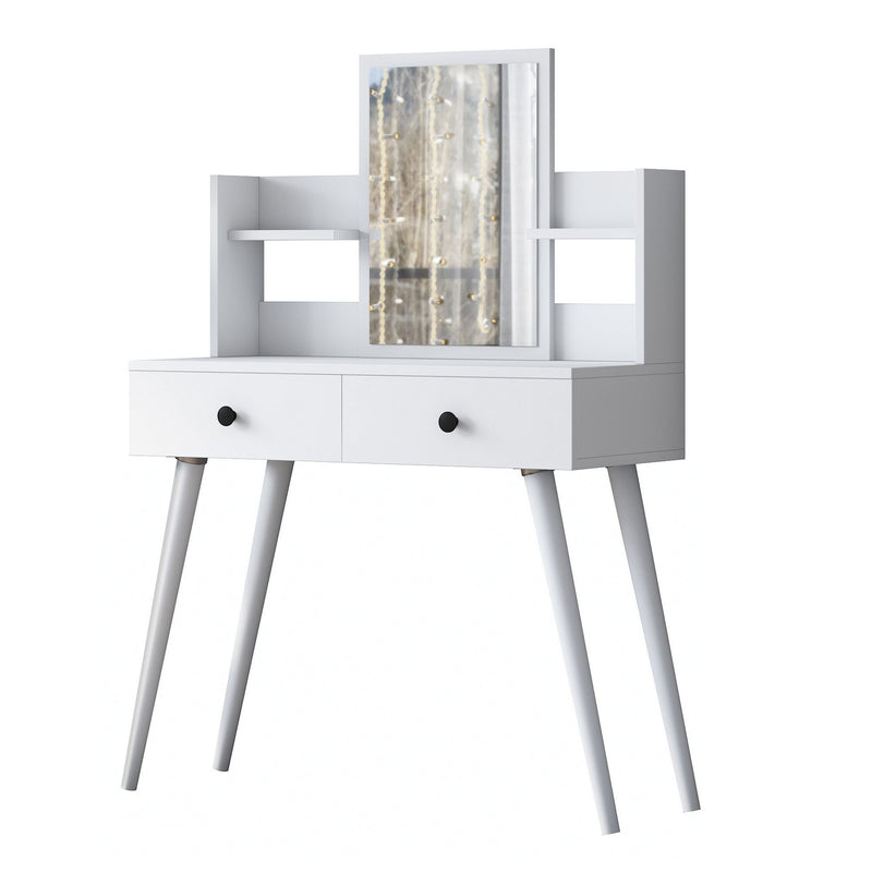 Consolle toilette con specchio 2 cassetti colore bianco opaco cm 103x40x112h