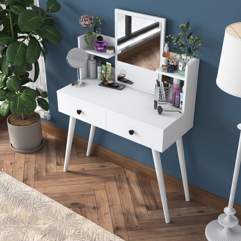 Consolle toilette con specchio 2 cassetti colore bianco opaco cm 103x40x112h