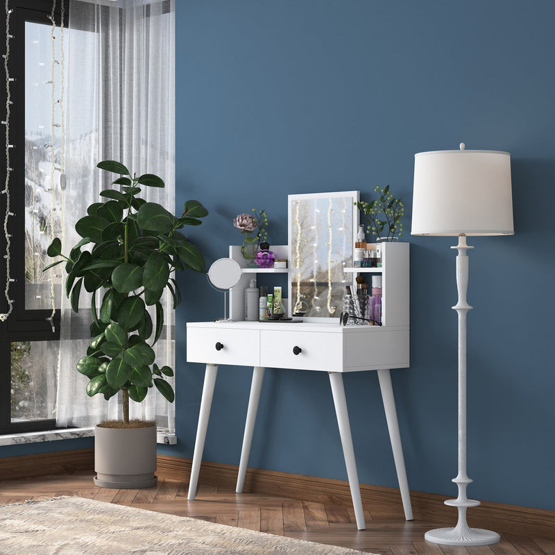 Consolle toilette con specchio 2 cassetti colore bianco opaco cm 103x40x112h