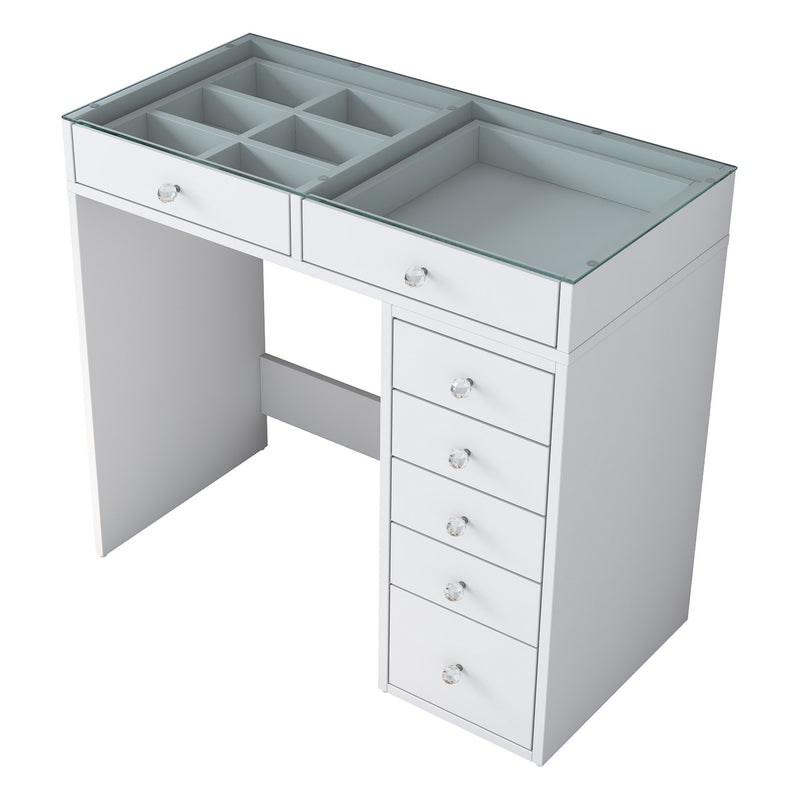 Consolle toilette trucco moderna colore bianco con cassetti top in vetro cm 90x44x80h
