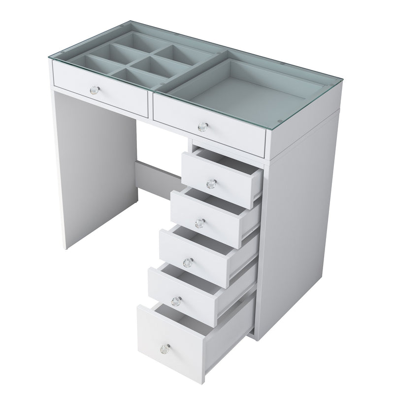 Consolle toilette trucco moderna colore bianco con cassetti top in vetro cm 90x44x80h