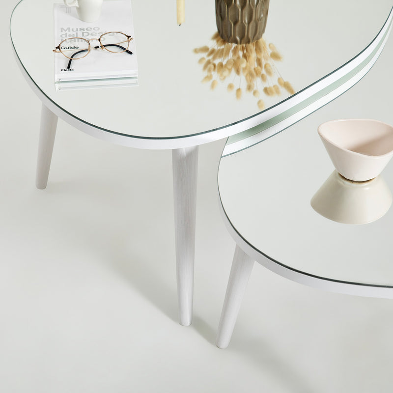 Set 2 Tavolini bassi salotto moderni colore bianco top in vetro