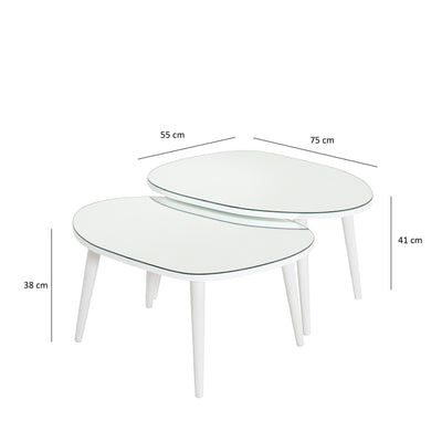 Set 2 Tavolini bassi salotto moderni colore bianco top in vetro
