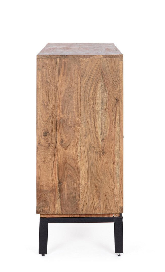 Credenza Industriale con 2 assetti  e 2 ante in legno di acacia e illuminazione LED cm 145x40x94h