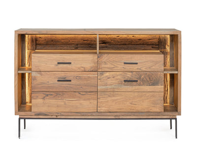 Credenza Industriale con 2 assetti  e 2 ante in legno di acacia e illuminazione LED cm 145x40x94h