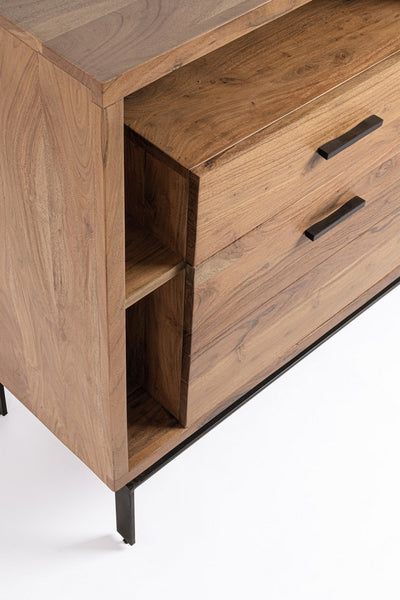 Credenza Industriale con 2 assetti  e 2 ante in legno di acacia e illuminazione LED cm 145x40x94h