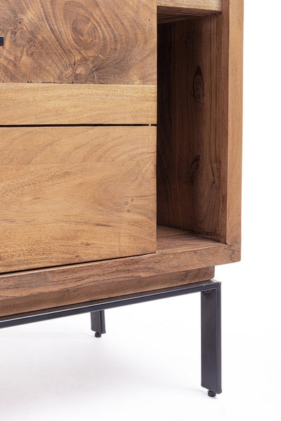 Credenza Industriale con 2 assetti  e 2 ante in legno di acacia e illuminazione LED cm 145x40x94h