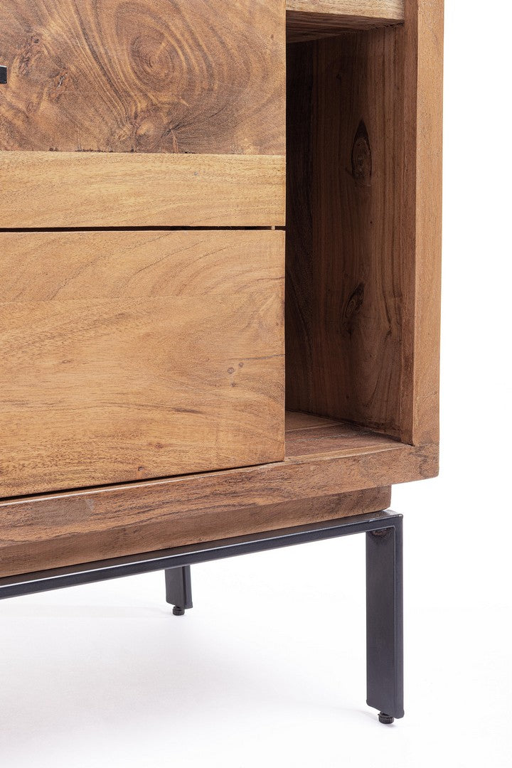 Credenza Industriale con 2 assetti  e 2 ante in legno di acacia e illuminazione LED cm 145x40x94h