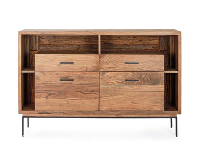 Credenza Industriale con 2 assetti  e 2 ante in legno di acacia e illuminazione LED cm 145x40x94h