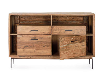 Credenza Industriale con 2 assetti  e 2 ante in legno di acacia e illuminazione LED cm 145x40x94h