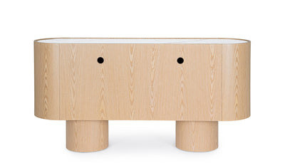 Madia moderna con angoli tondi in legno con piano in pietra naturale cm 160x45x80h